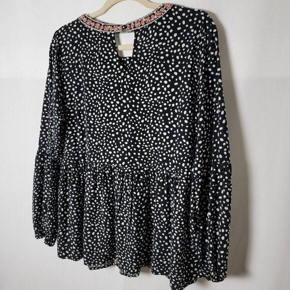 Savanna Jane Floral Embroidered Polka Dot Boho Peplum Long Sleeve Blouse Top M - Picture 9 of 11